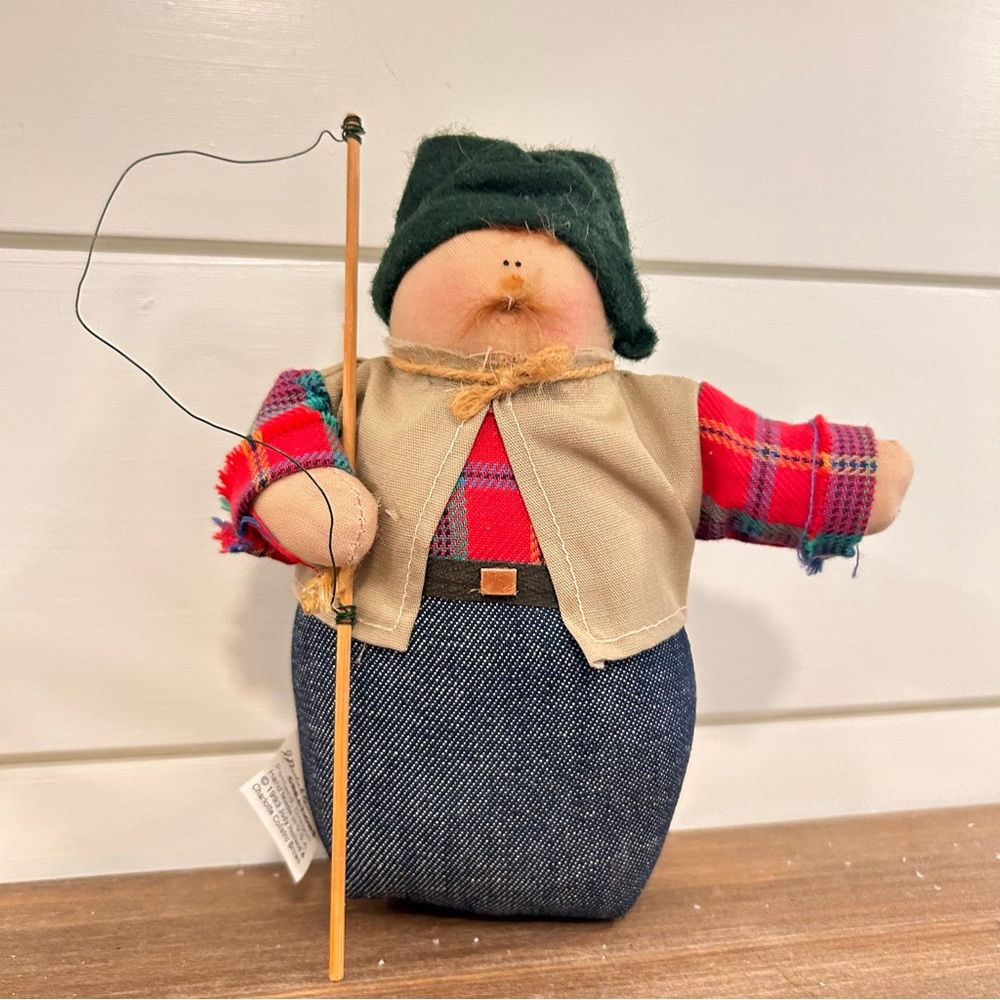 Vintage 1993 Handmade Fisherman Doll Folk Art Plaid Flannel